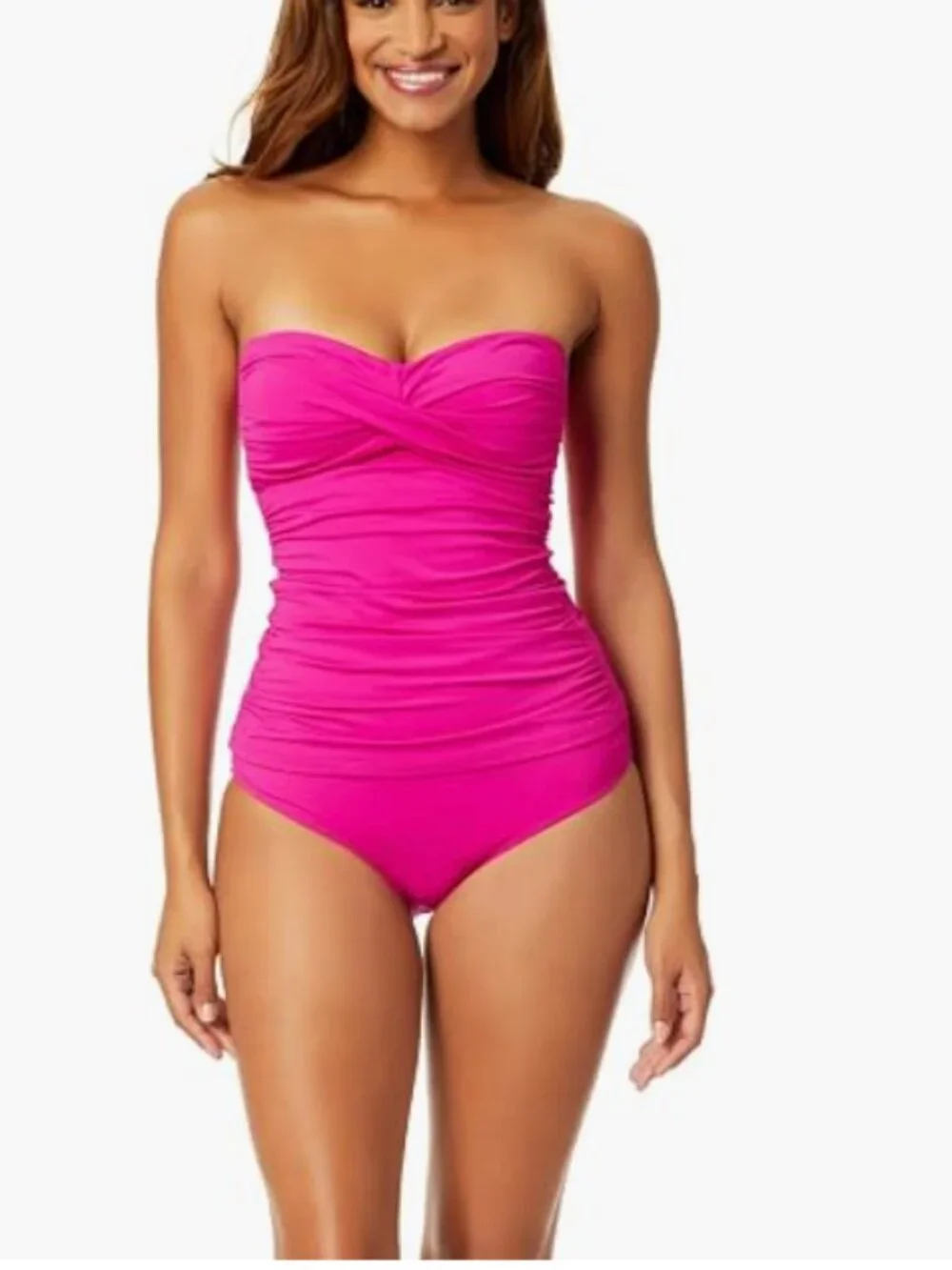 Anne Cole Botanical Twist Front Bandeaukini Swim Top Pink Size L 6918